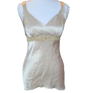 Vintage 90s Y2K Anxiety Champagne Beaded Asymmetrical Sleevless Top